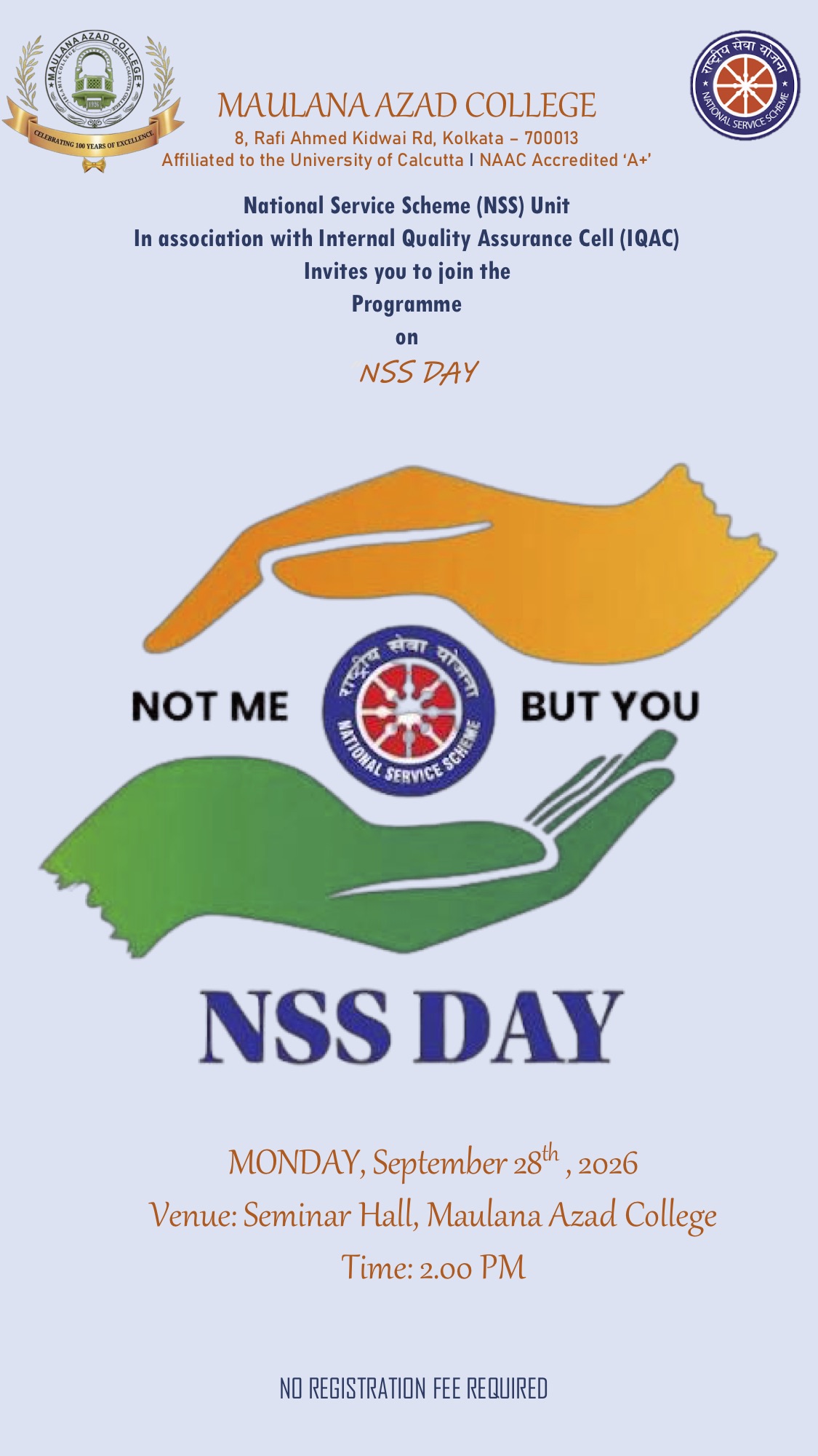 Programme on NSS DAY @ 28th Sept., 2026